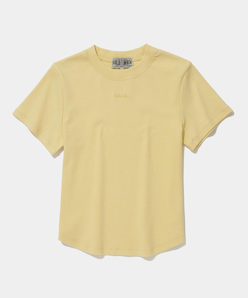 COLUMBIA UNIVERSITY Tiny Script Logo Women Slim-Fit S/S T-Shirts_Light Yellow