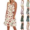 Женское повседневное и модное платье средней длины с круглым вырезом и без рукавов с принтом