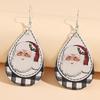 Teardrop Christmas Leather Earrings: Cartoon Plaid Santa Claus PU Dangles