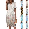 Beach Dresses For Women Spring Summer Elegant Wrap V Neck Floral Boho Dress Flowy Ruched Hawaiian Maxi Dress