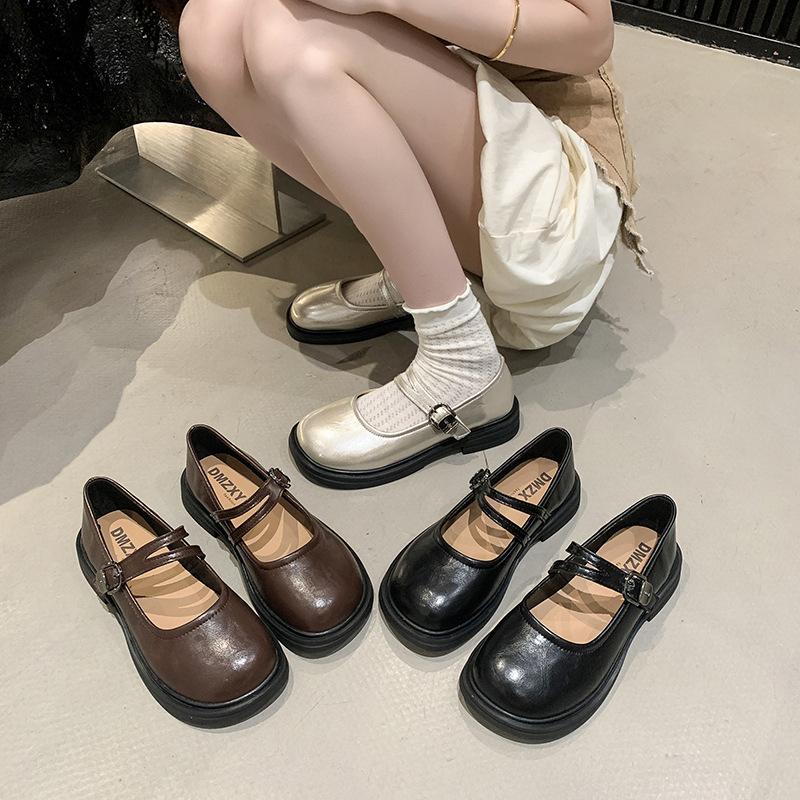 Vintage Mary Jane Shoes Women's 2025 Spring New Flat-bottomed Versatile College Japanese Uniform Jk with Skirt Small Leather Shoes