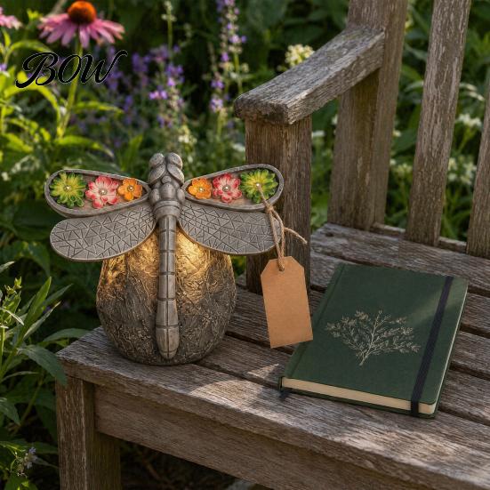 Automatic Dusk to Dawn Light Solar Powered Dragonfly Garden Light, Statue Decorative Courtyard Lamp, LED for Yard Patio Warm