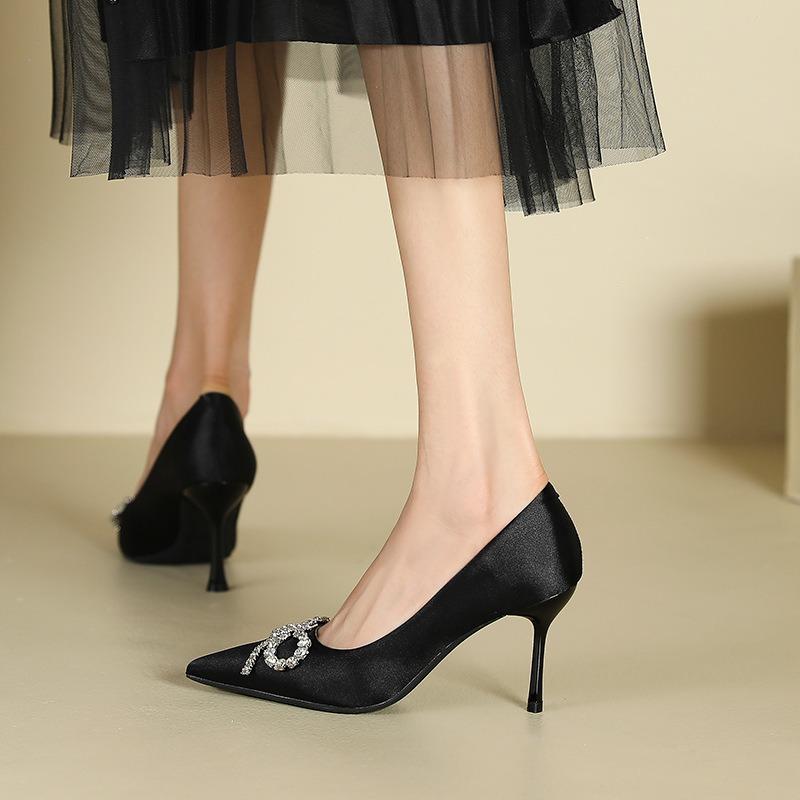 1-Сексуальные замшевые туфли-лодочки со стразами, женские зимние новые остроносые туфли на шпильке