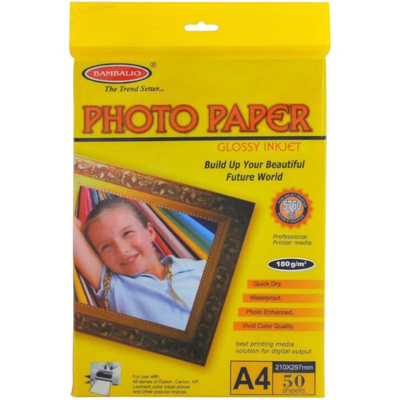 Bambalio BPG 180-50 (Classic) Glossy Photo Paper, 180 gsm, 50 Sheets A4 Size