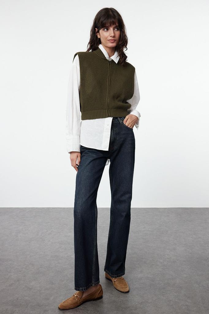 Женский модный стильный свитер, укороченный базовый трикотаж на молнии, жилет