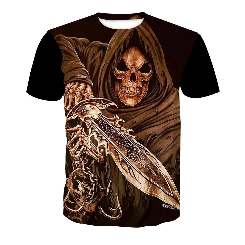 Футболка с 3D-принтом в виде черепа, летняя мужская футболка в уличном стиле в стиле хип-хоп, удобная повседневная футболка с круглым вырезом