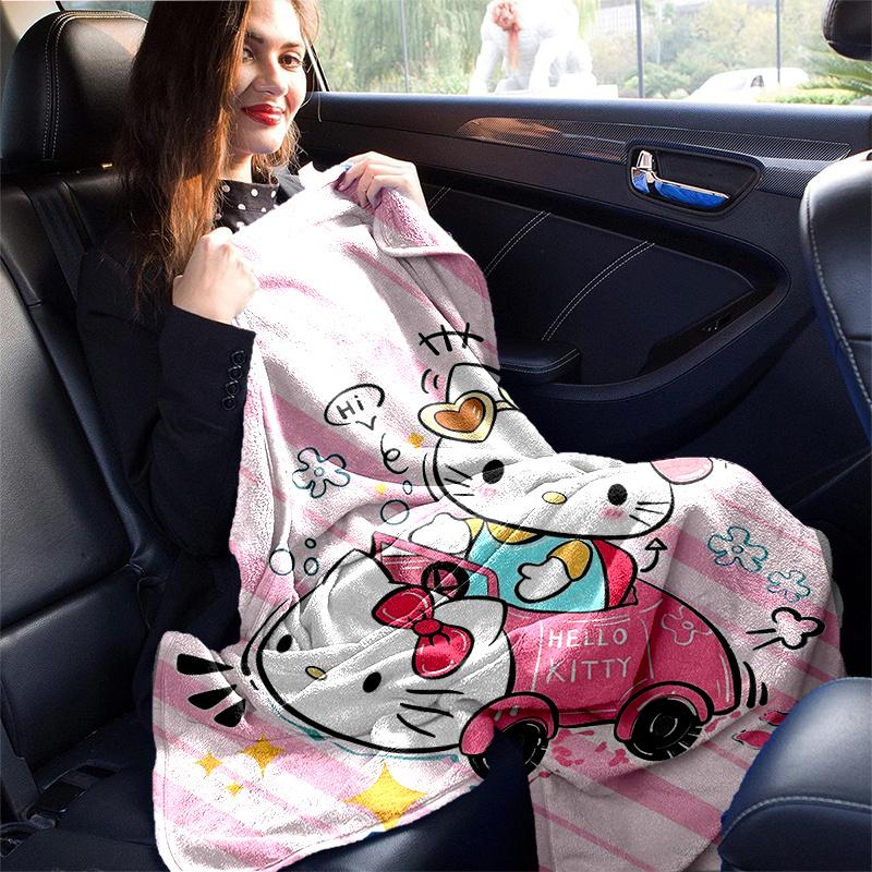 1pc Hello Kitty's Pink Adventure Soft Throw Blanket, Decorative Blanket, Living Room, Travel, Camping, Car Blankets, Beach, Office Naps, Perfect Gift