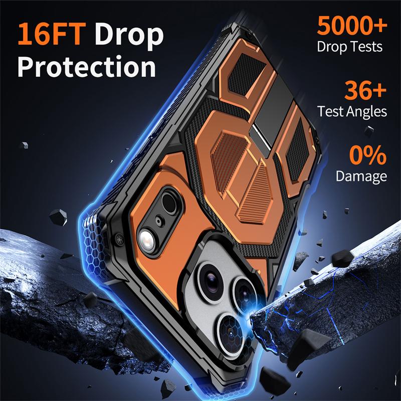 Магнитный Военный Бронированный Чехол для Телефона для IPhone Air 17 16 E 15 13 12 Pro Max 14 Plus 17E 16E Magsafe Mac Safe Металлическая Подставка Чехол