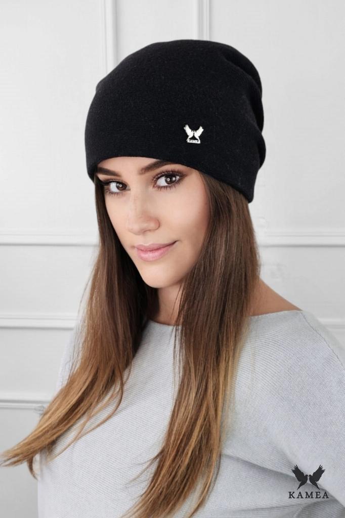 Lily Smooth Wool Women' Hat with Logo, Black