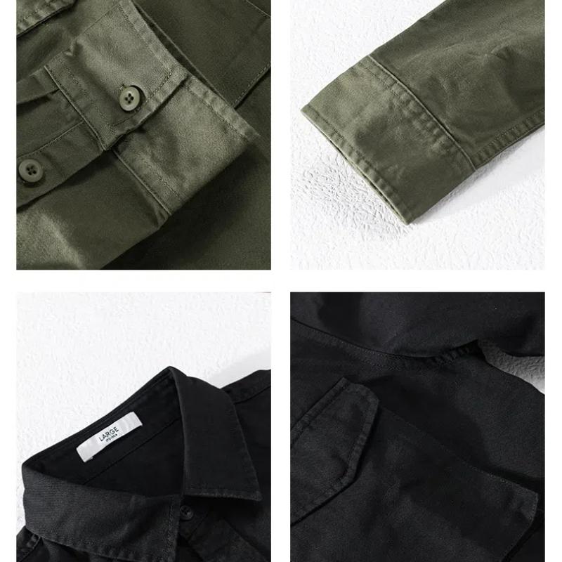 Весенне-летняя рубашка с длинным рукавом для мужчин в корейском стиле, рабочая одежда, мужская верхняя одежда в уличном стиле, приталенная рубашка с двумя карманами, зеленая хлопковая рубашка