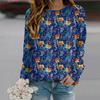 Fall Autumn Women'S Fashion O Neck Long Sleeve T-Shirt Loose Clothes Blue Green Leaf Flowers Print T Shirt For Girls Street