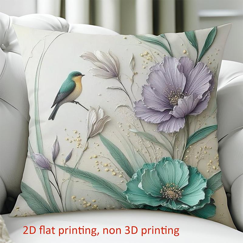 1 Pieces Bird Flower Pillow with 2D Flat Printing Design Polyester pillowcase, sofa decorative cushion cov Headboard Pillow