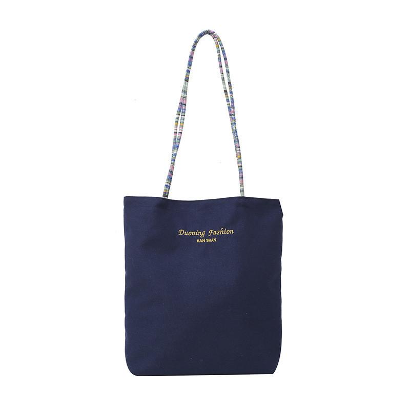 Canvas Tote Bag For Women Large Capacity Student Shoulder Handbag With Alphabet Embroidery Design For Daily Use