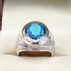 Blue Topaz Oval Cut Gemstone With 925 Sterling Silver Ring For Men's #A902 JL375669066753