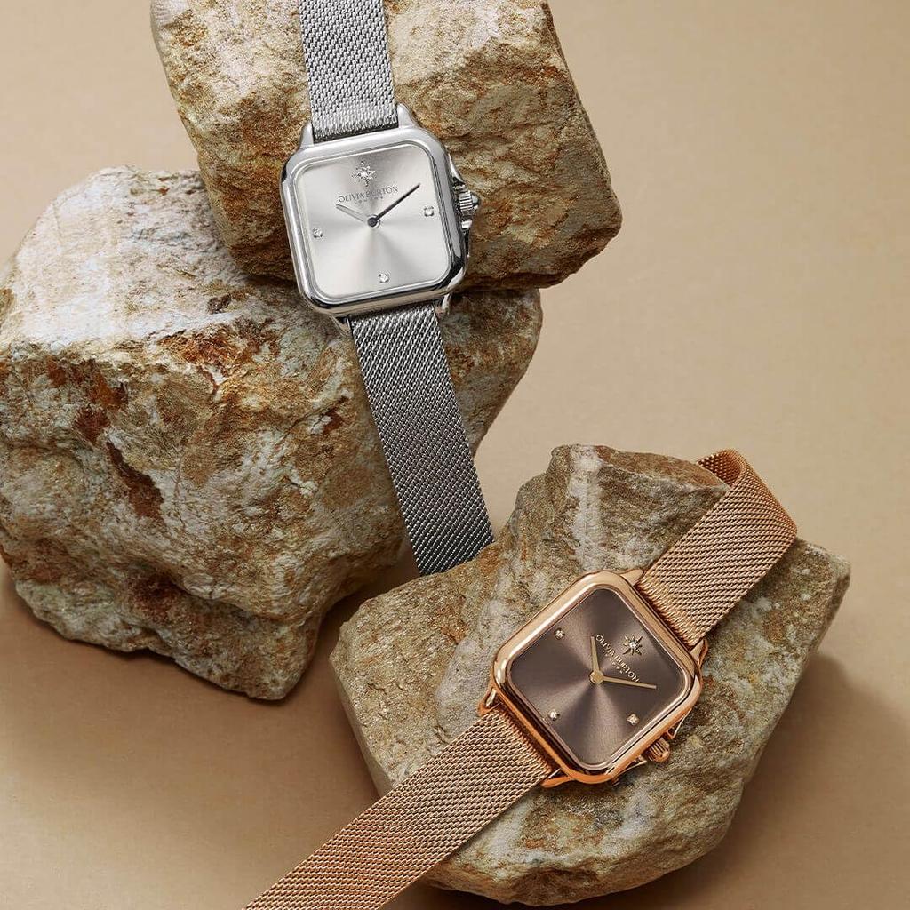 Авторизованный дилер Olivia Burton Watch Ladies 24000088 Classic 28mm Grosvenor Mushroom Carnation Gold Mesh Watch [OLIVIA BURTON] &