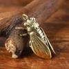 Imitation Brass Cicada Casting Statue Mini Animal Metal Figurine Key Chain Home