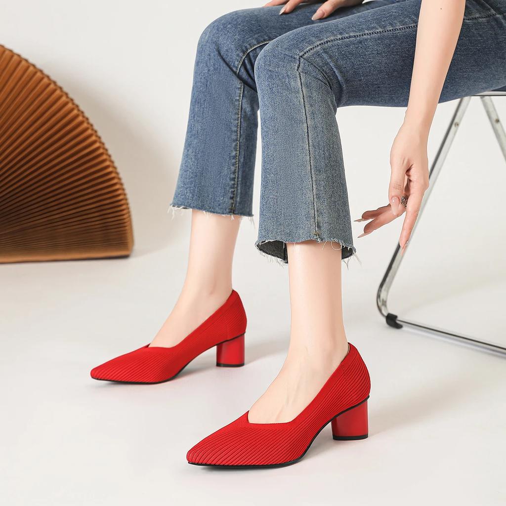 Fashion Women's Heels Plums Knitted Breathable Anti Slip Rubber Sole Shoes 2025 New Edition (6cm High) Plus Size 43 42  Zaptos Mujer