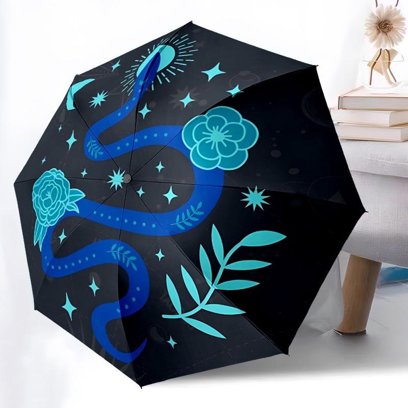 1pc Snake Flowers Automatic Open/Close Umbrella, Portable Folding Umbrella for Travel, Themed Events, It is suitable as a gift for various festivals,
