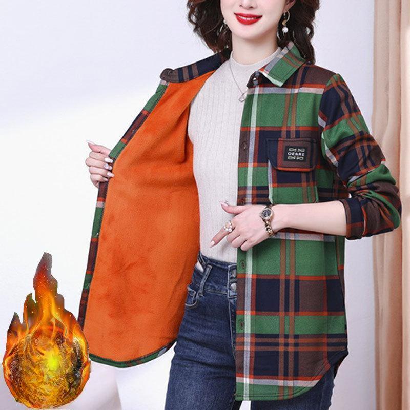 Женская рубашка с длинными рукавами из бархата осень-зима плюс, блузка, клетчатая рубашка