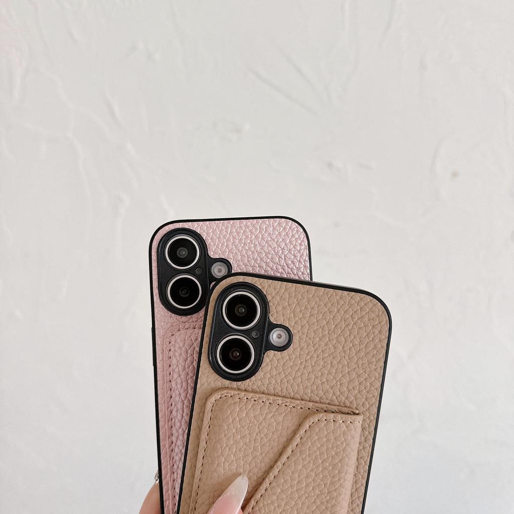 Чехол для iPhone 17: Кожаный чехол-кошелек на ремешке через плечо с узором личи для Apple 14 Pro