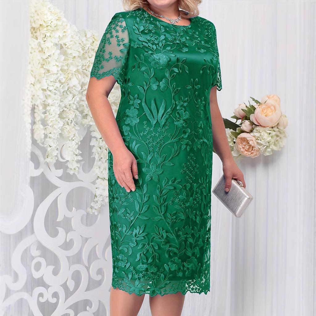 Plus Size Summer Dresses for Wedding Guest Women's Short Sleeve Lace Floral Elegant Formal Party Dresses