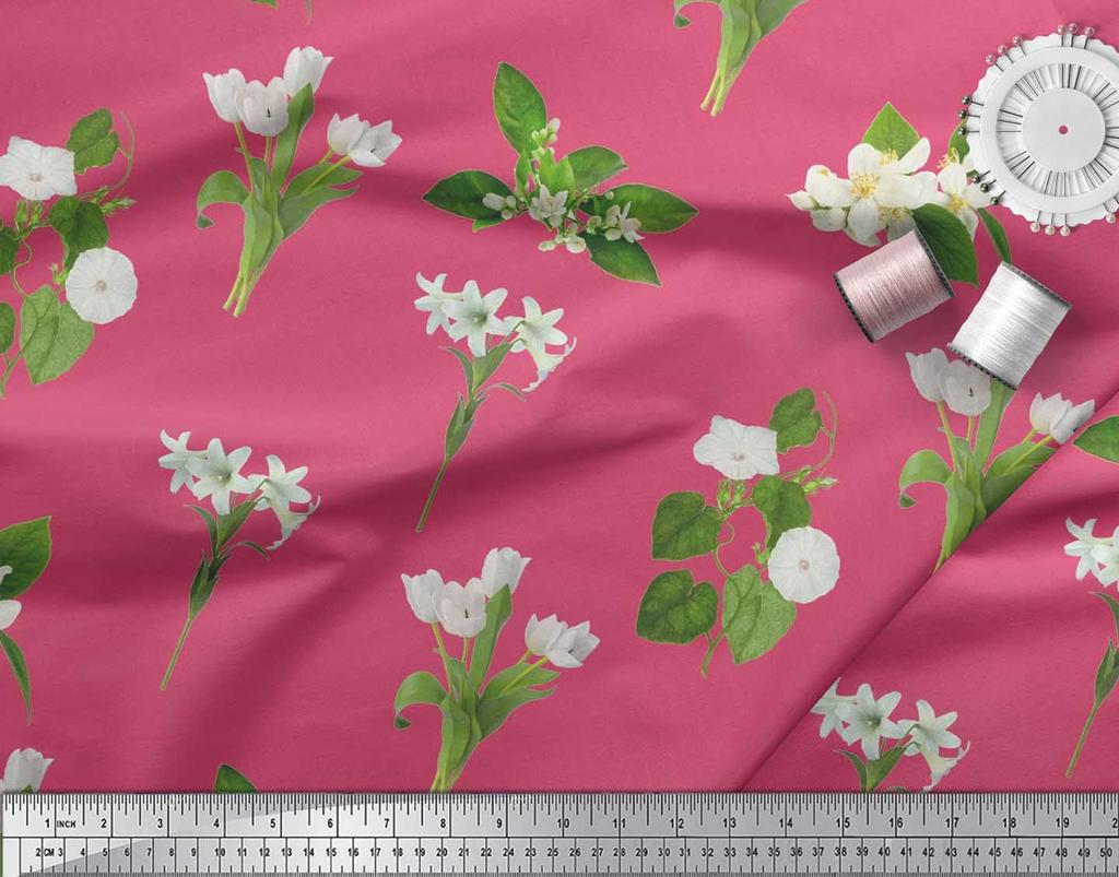 Soimoi Японская креп-сатиновая ткань с листьями, тюльпанами и цветочным принтом азалии, ткань по метрам 42 дюйма