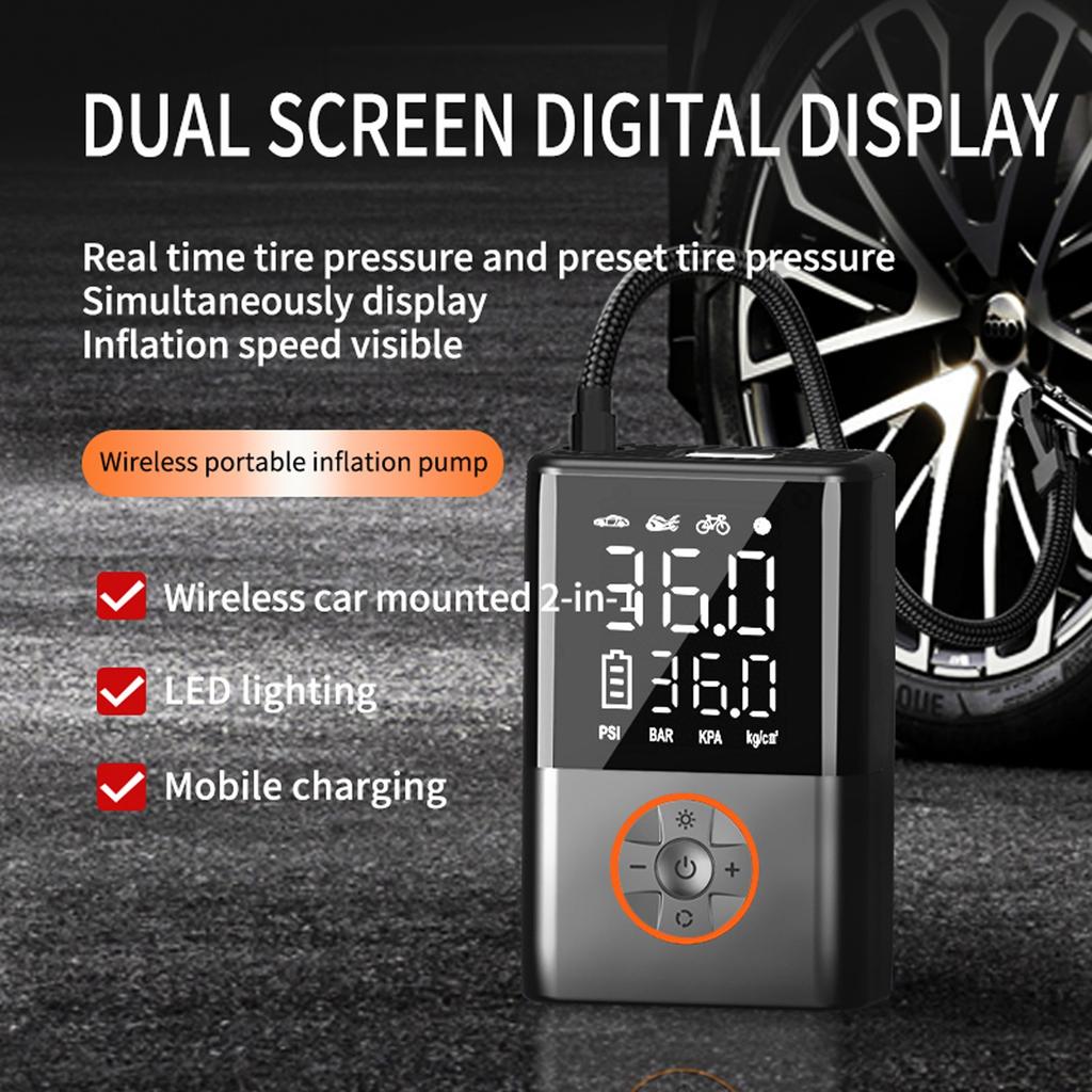 Портативный компрессор для накачивания шин, беспроводной велосипед с цифровым дисплеем значений, автомобильные шины 150 фунтов на квадратный дюйм со светодиодными фонарями для автомобилей, мотоциклов