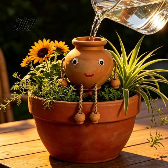 Automatic Drip Irrigation for Small Pots Terracotta Watering Spike, Cute Face Self Plant Insert Potted Decorative Smiling Doll Stakes Plants,