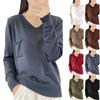 Women's Casual Solid Color V-neck Long Sleeved Knitted Sweater With Pockets As The Base, Sweater