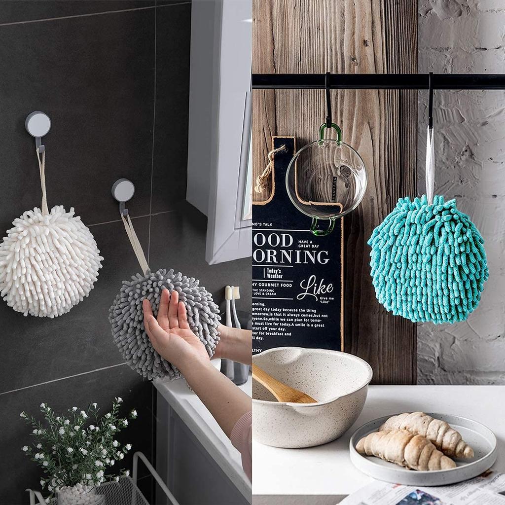 3PS Chenille Hand Towels Kitchen Bathroom Hand Towel Ball with Hanging Loops Quick Dry Soft Absorbent Microfiber Towels