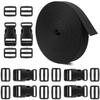 10M Nylon Webbing Backpack Pet Buckle Strap With 6pcs Adjustable Side Release Plastic Buckles and 12PCS Tri-Glide Slide Clip