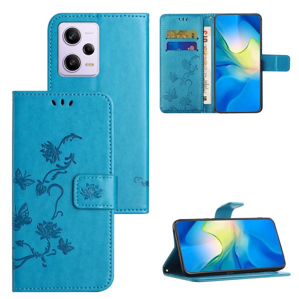 Shockproof Phone Case For Xiaomi Redmi Note 12 Pro+ 5G,PU Leather Phone Cover with Imprinted Butterfly Flower Pattern and Stand Wallet