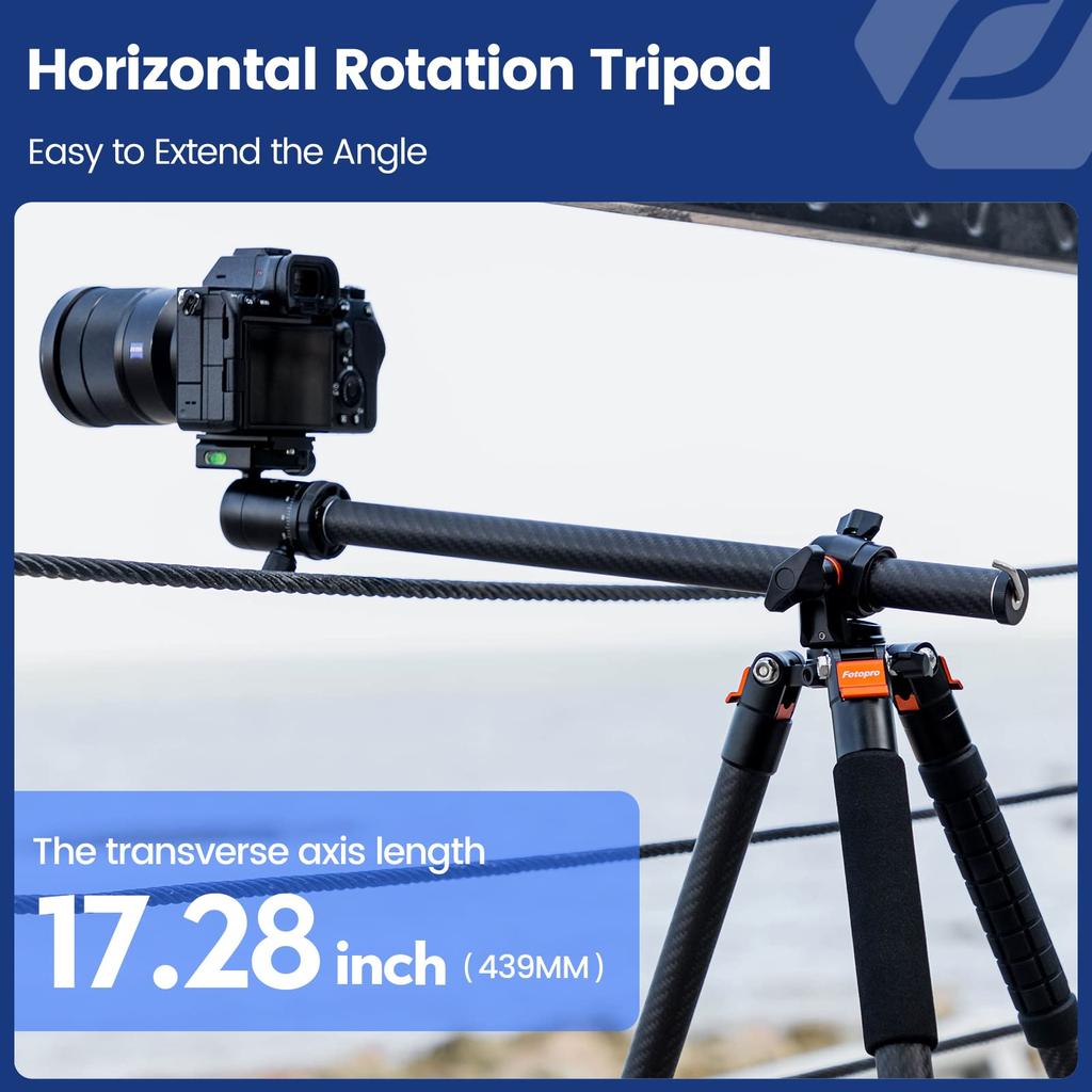 Fotopro Carbon Fiber 160cm Overhead Photography Tripod Horizontal Camera Tripod 360 Degree Ball Head with Quick Release Plate DSLR Max Load 10kg Black