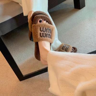 Шерстяная версия~ модная верхняя одежда miu wind на плоской подошве верхняя одежда одно слово с плюшевыми пушистыми тапочками осень и зима пушистая обувь