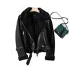 Women Faux Fur Lambwool Coat Suede Jackets with Belts Casual Thick Warm Biker Jackets Zipper Oversize Leather Windbreaker