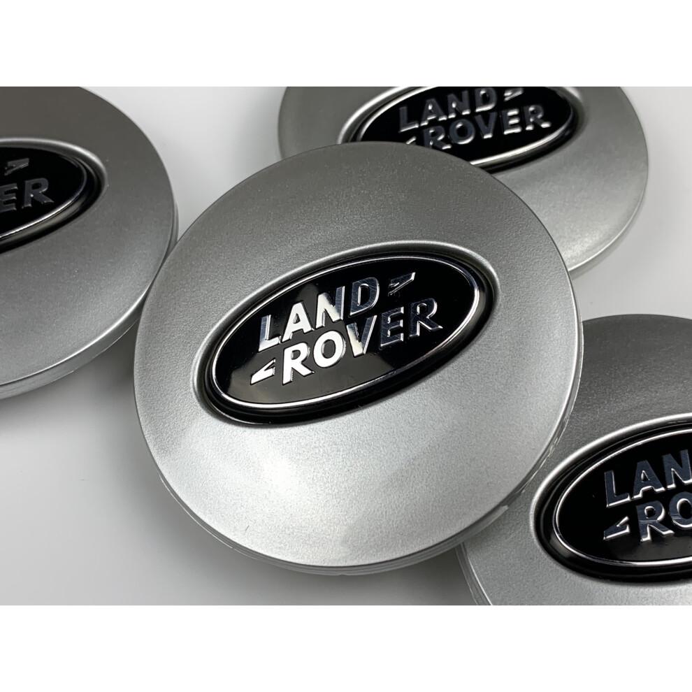 (Matt Silver and Black Land Rover Caps) Sets of 4 Land Rover alloy wheel caps 63mm S