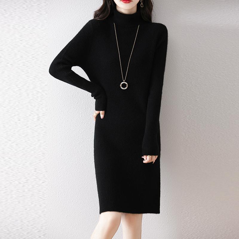 Женское платье-свитер 100% шерсть MODERN NEW SAGA Водолазка вязаный длинный пуловер зимние джемперы шерстяное длинное платье женское