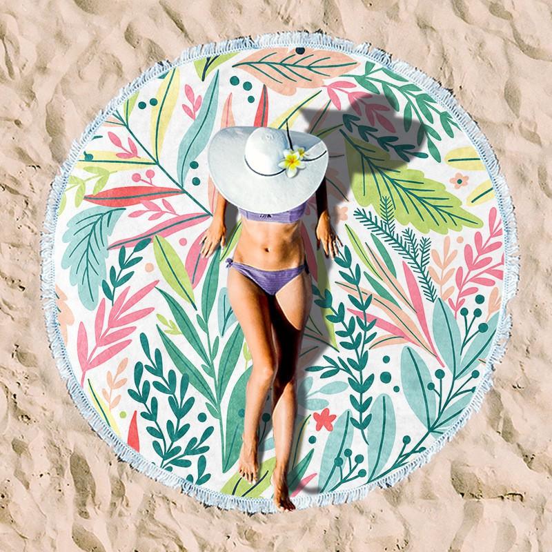 Ultrafine Microfiber Round Beach Towel Adults Quick Dry Digital Print With Fringe Trim Multipurpose Sand Mat Pool Travel Yoga Picnic