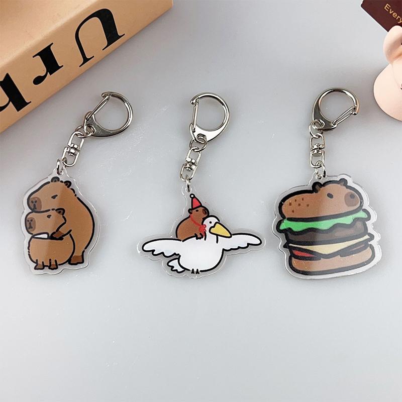 Cute Capybara Keychain Cartoon Animal Keyring Lovely Acrylic Key Holder School Bag Pendant Decoration Best Friend Gifts