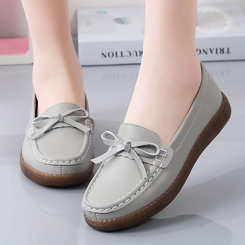 Мокасины из натуральной кожи с противоскользящим эффектом для женщин — дышащие туфли без застежек для мам среднего возраста