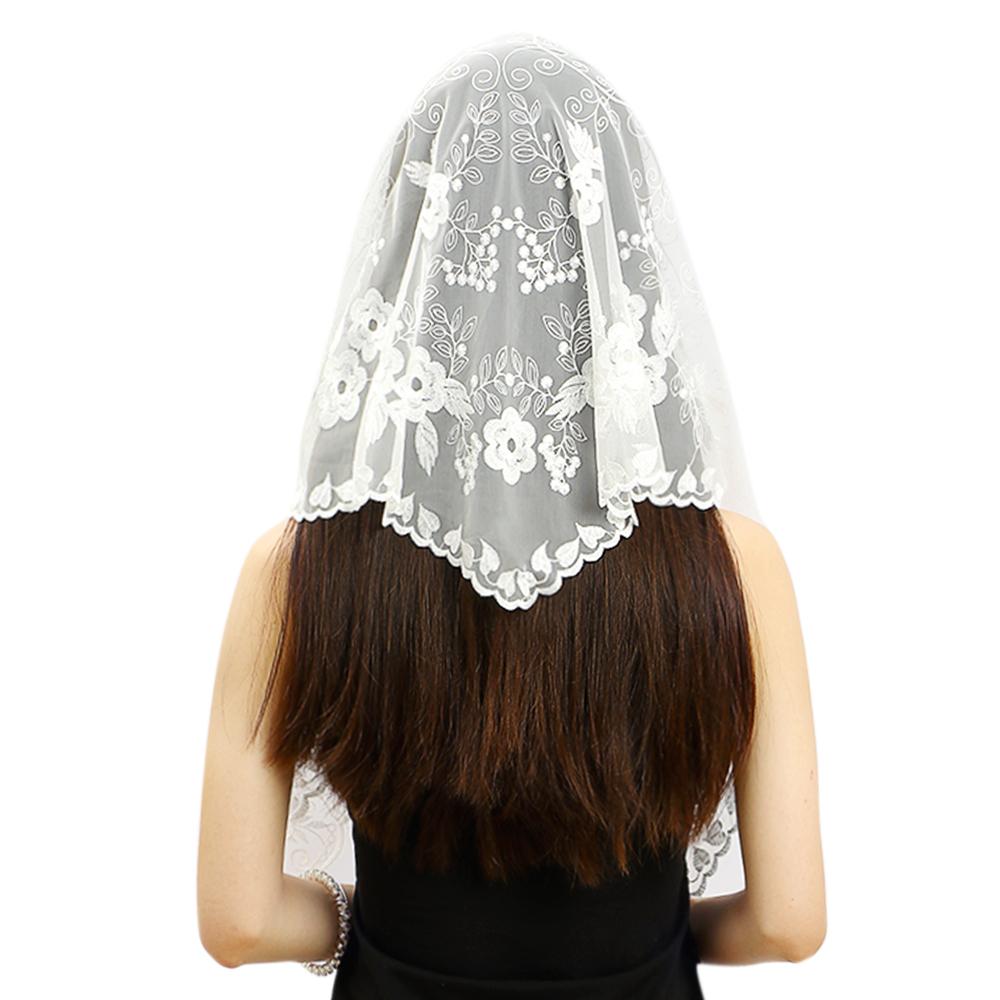 Embroidered Lace Triangle Scarf Prayer Veil Church Hijab Towel Women Veil Solid Floral Triangle Scarf Headband Hijabs