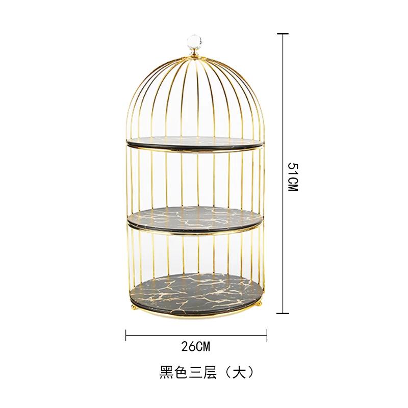 Three-tier Fruit Tray Marbling Metal Cake Stand Afternoon Tea Decorative Dessert Shelf Multi-layer Glass Plate Snack Display