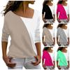 Women's Fashion Casual Slant Neck Irregular Color Block Splicing  Print Long Sleeve T-shirt Top