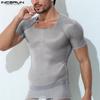 Summer Men Short Sleeve See Through Fitted T-shirts