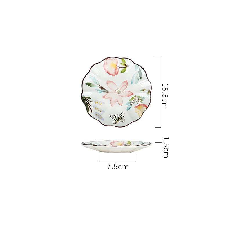 Винтажная керамическая тарелка с нарисованными вручную цветами, изысканная тарелка для десерта и фруктов для послеобеденного чая, вкусные блюда для дома, обеденные тарелки