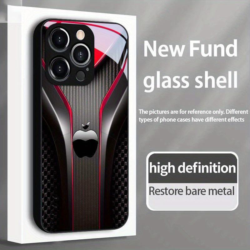 Черный Чехол для Телефона из Красного Углеродного Волокна С Рисунком Яблока Закаленное Стекло Для Samsung Galaxy S25 S24 S23 Ultra Plus FE