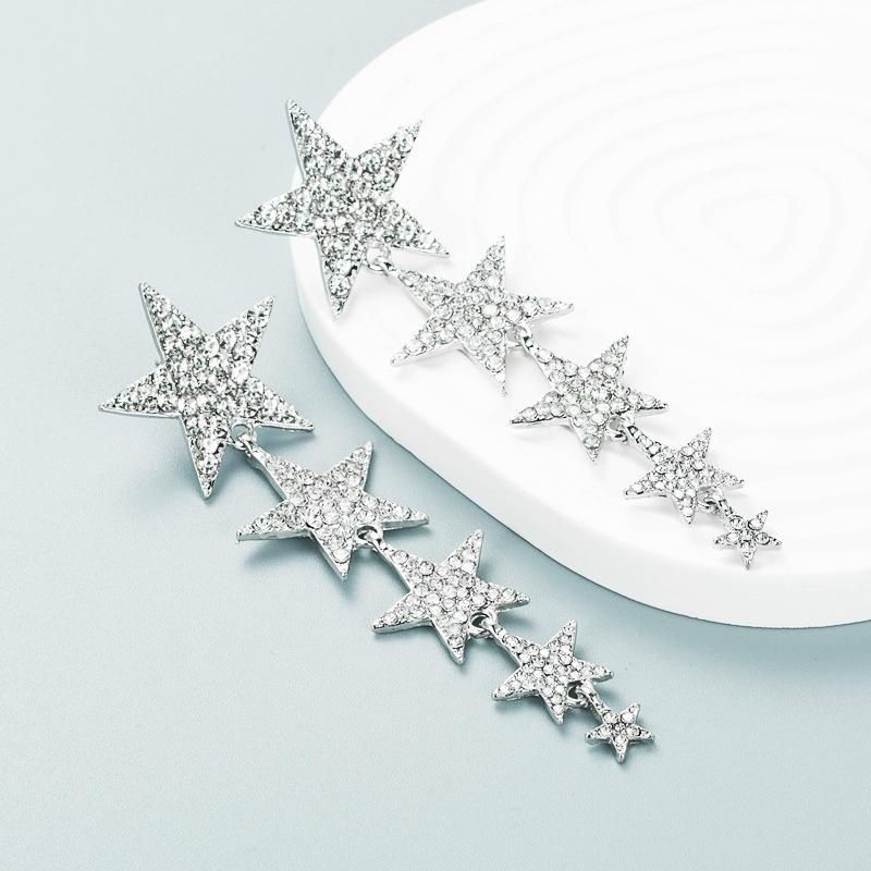 Женские серьги-капли со звездами, инкрустированные цветными кристаллами и геометрическим узором, креативные темпераментные серьги высокого качества
