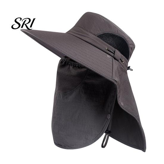 Outdoor Fishing Hat Bucket with Detachable Neck Guard Adjustable Windproof Breathable Mesh Quick Dry Sun Wide Brim UV Protection for Sports