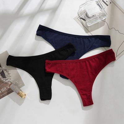 Женские хлопковые сексуальные стринги однотонного цвета, удобное, приятное к коже нижнее белье