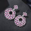 WWJ Gorgeous Geometric Flower Design Earrings Rose Red Cubic Zirconia Drop Earrings for Women
